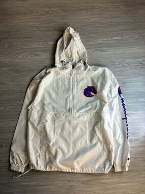 Champion Boise State Broncos Anorak Jacket Size M White Half-Zip Hooded